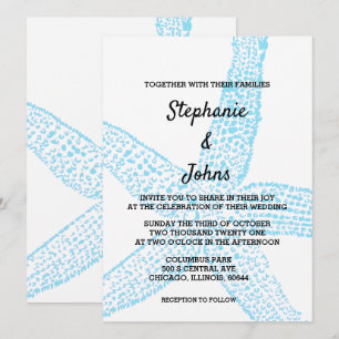 Starfish Nautical Blue White Beach Cute Wedding Invitation