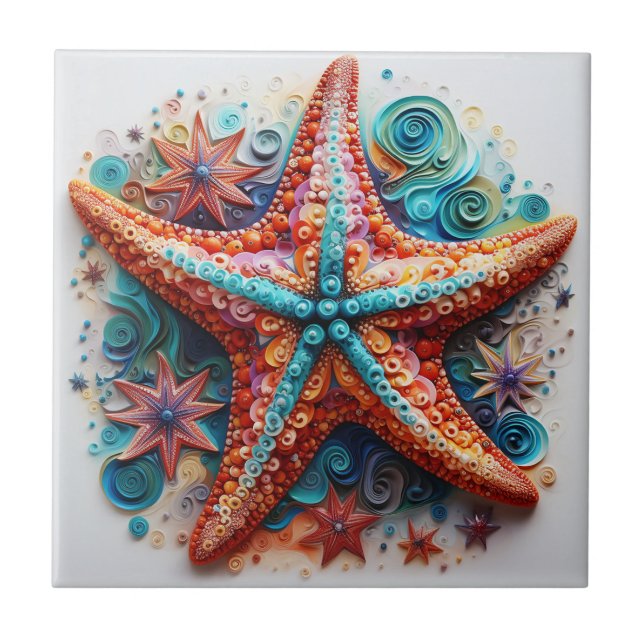 Starfish Nautical Coastal Beach Tile (Front)