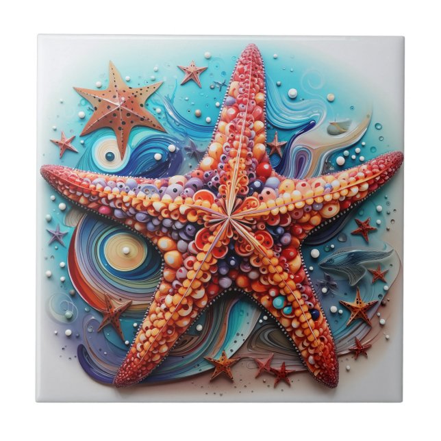 Starfish Nautical Coastal Beach Tile (Front)