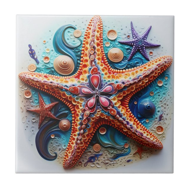 Starfish Nautical Coastal Beach Tile (Front)