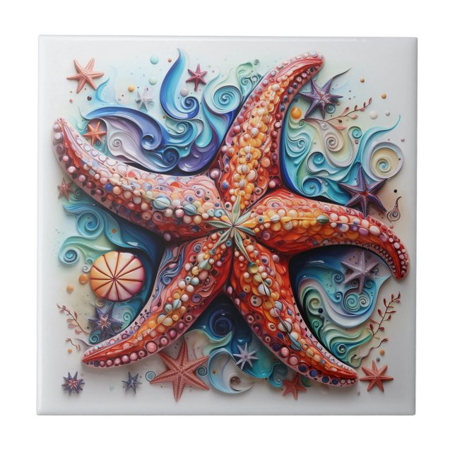 Starfish Nautical Coastal Beach Tile (Front)