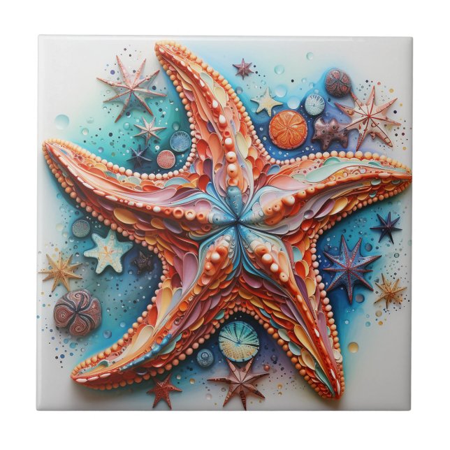 Starfish Nautical Coastal Beach Tile (Front)