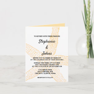 Starfish Nautical Peach Yellow Orange Cool Wedding Invitation