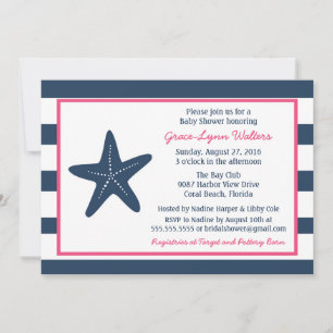 Starfish Nautical Shower Invitation, Navy and Pink Invitation