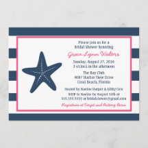 Starfish Nautical Shower Invitation, Navy and Pink