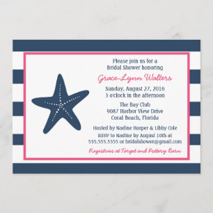 Starfish Nautical Shower Invitation, Navy and Pink Invitation