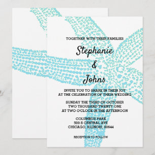 Starfish Nautical Teal Blue White Beach Wedding Invitation