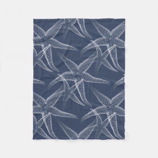 Starfish Navy Blue Beach Fleece Blanket (Front)