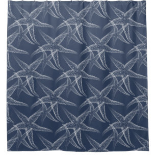 Starfish Navy Blue Beach Shower Curtain