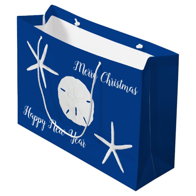 Starfish Navy Blue Christmas Large Paper Gift Bag (Front Angled)