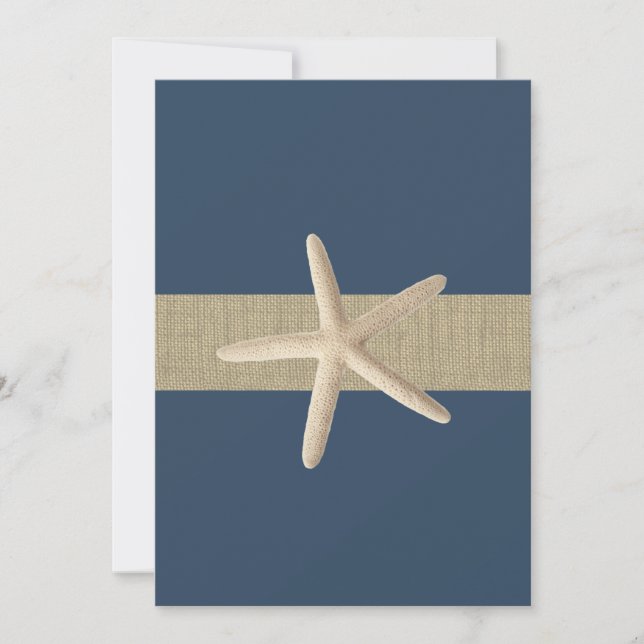 Starfish Navy Blue Stripes Beach Wedding Invitation (Front)