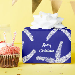 Starfish Navy Blue White Merry Christmas 2023 Wrapping Paper