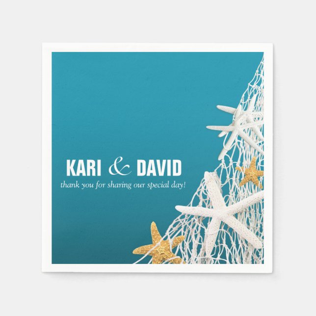 Starfish Netting Beach Cocktail Party | azure blue Napkin (Front)