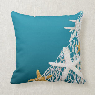 Starfish Netting Beach Wedding   azure blue Cushion