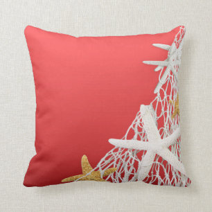 Starfish Netting Beach Wedding   coral Cushion