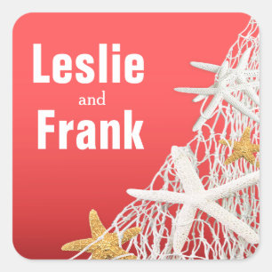 Starfish Netting Beach Wedding Favour   coral Square Sticker