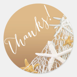 Starfish Netting Beach Wedding Thank You   sand Classic Round Sticker