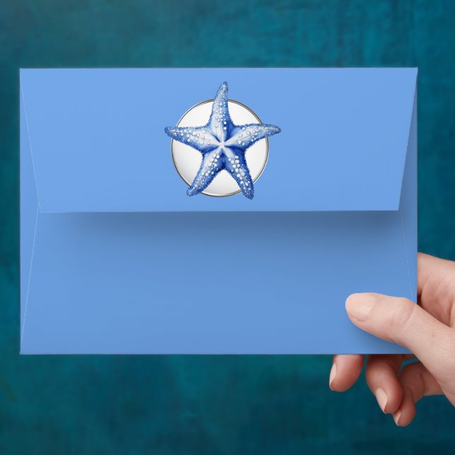 Starfish ocean blue white silver beach theme envelope (Hand)