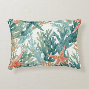 Starfish Ocean Coral Sealife Teal Orange Decorative Cushion