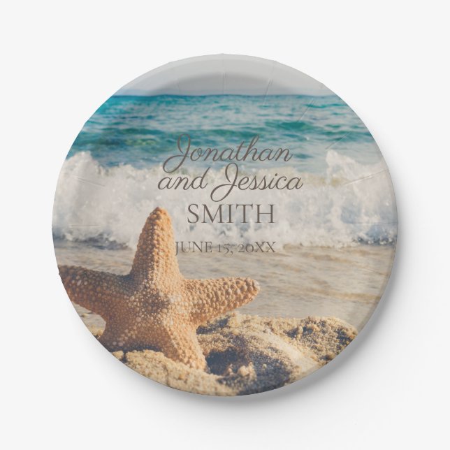 Starfish Ocean Sand Beach Wedding Paper Plates (Front)