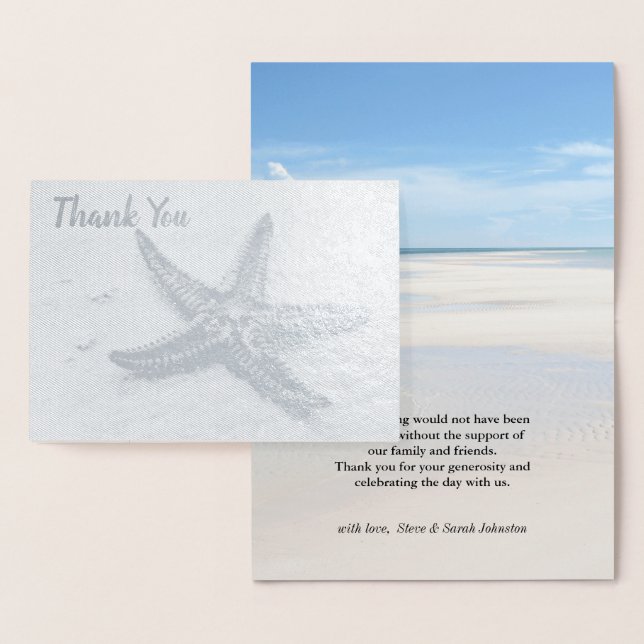 Starfish Ocean Summer Beach Theme Wedding Thanks Foil Card (Display)