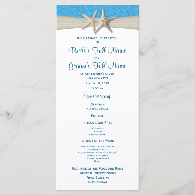 Starfish Ocean Wave Rustic Wedding Program Programme (Front)