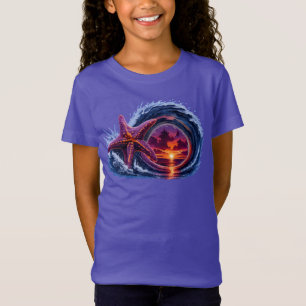 Starfish Ocean Wave Sunset Design Tropical Coast T-Shirt