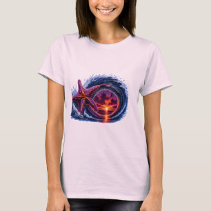 Starfish Ocean Wave Sunset Design   Tropical Coast T-Shirt