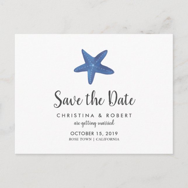 Starfish | Ocean Wedding Save The Date Announcement Postcard (Front)