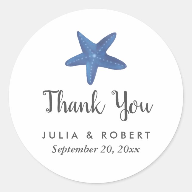 Starfish | Ocean Wedding Thank You Classic Round Sticker (Front)