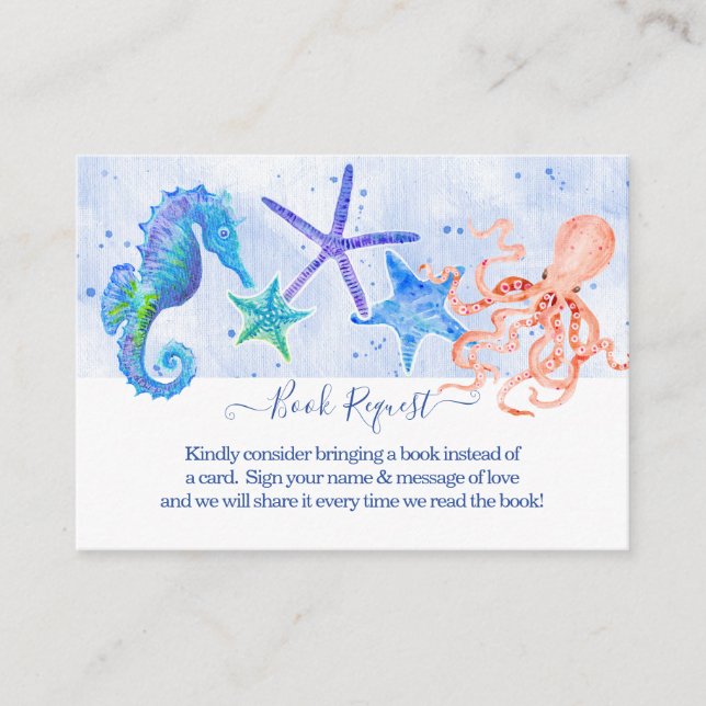 Starfish Octopus Seahorse Beach Boy Baby Shower Enclosure Card (Front)