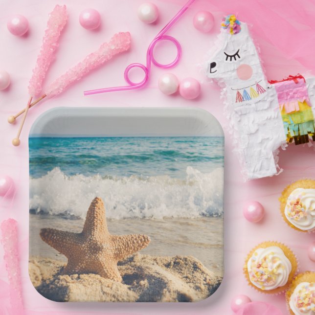 Starfish on a Sandy Beach Paper Plates (Party)