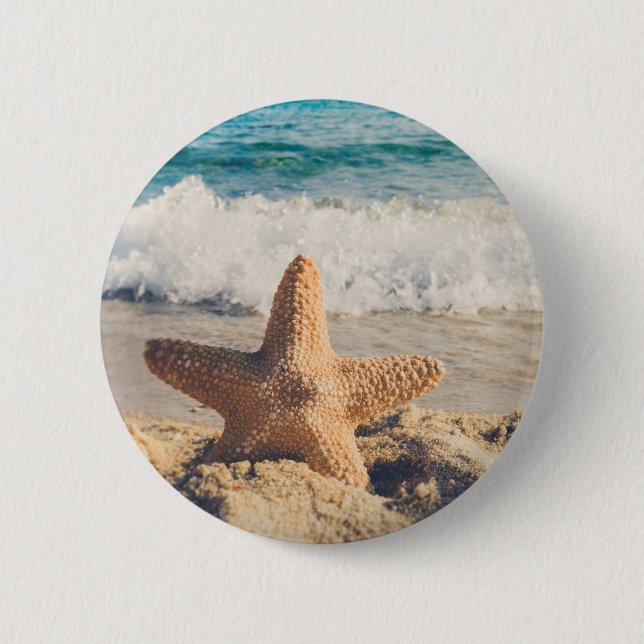 Starfish on a Sandy Beach Photograph 6 Cm Round Badge (Front)