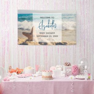 Starfish on a Sandy Beach Photograph Baby Shower Banner