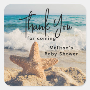 Starfish on a Sandy Beach Photograph Baby Shower Square Sticker