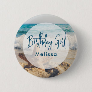 Starfish on a Sandy Beach Photograph Birthday Girl 6 Cm Round Badge