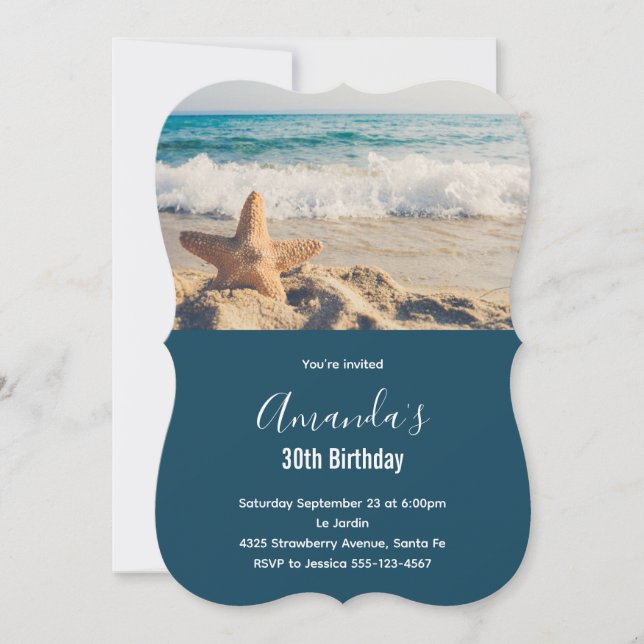 Starfish on a Sandy Beach Photograph Birthday Invitation (Front)