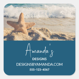Starfish on a Sandy Beach Photograph Business Square Sticker