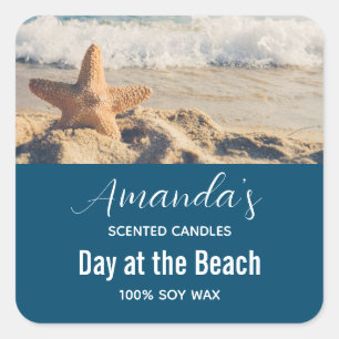 Starfish on a Sandy Beach Photograph Candle Biz Square Sticker