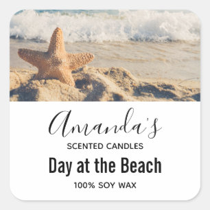 Starfish on a Sandy Beach Photograph Candle Biz Square Sticker