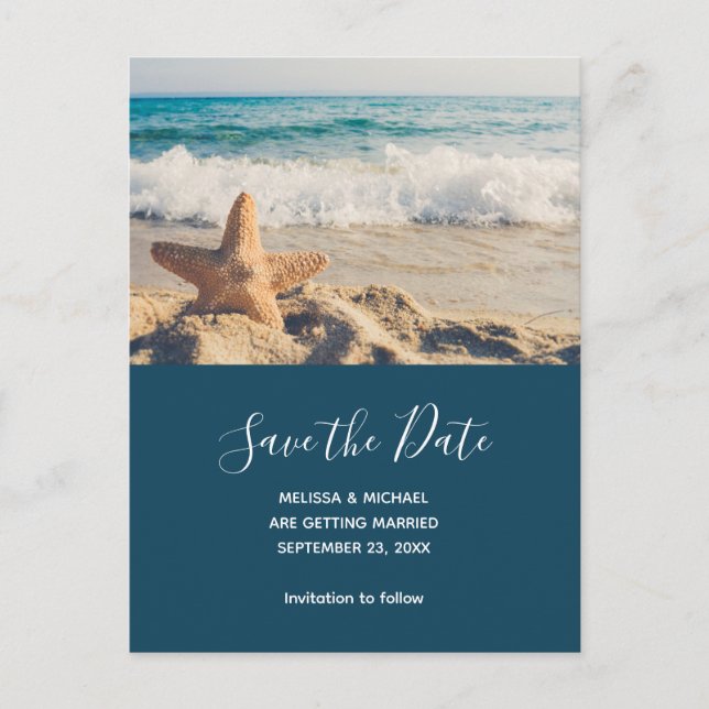 Starfish on a Sandy Beach Photograph Invitation Postcard (Front)