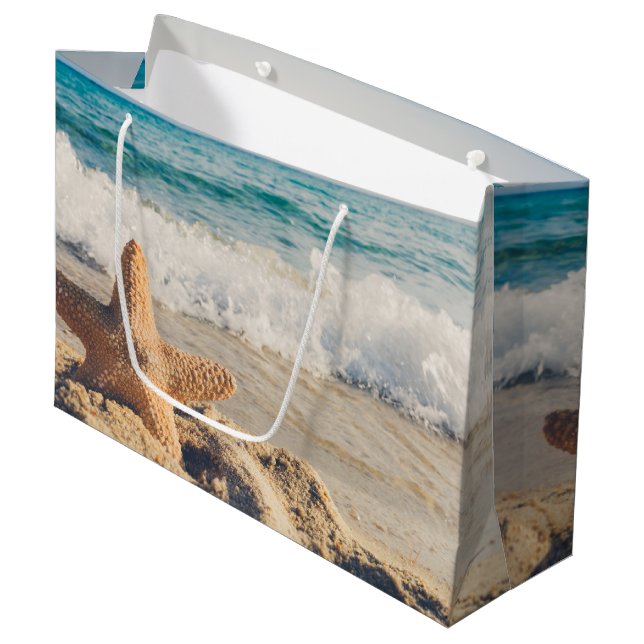 Starfish on a Sandy Beach Photograph Large Gift Bag (Front Angled)