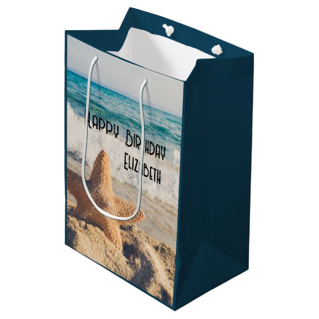 Starfish on a Sandy Beach Photograph Medium Gift Bag (Front Angled)