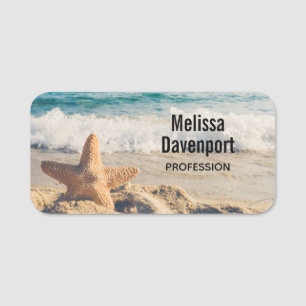 Starfish on a Sandy Beach Photograph Name Tag