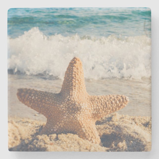 Starfish on a Sandy Beach Photograph Stone Coaster (Front)