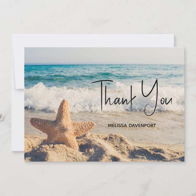 Starfish on a Sandy Beach Photograph Thank You Card (Front)