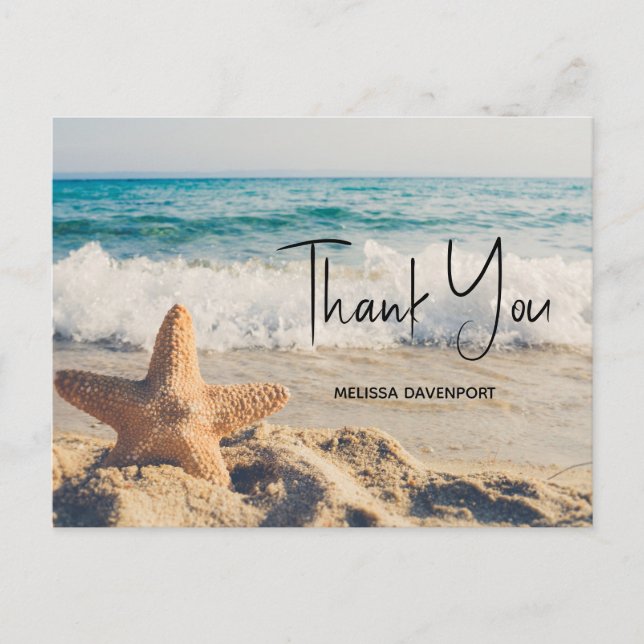 Starfish on a Sandy Beach Photograph Thank You Postcard (Front)