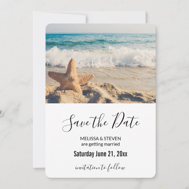 Starfish on a Sandy Beach Photograph Wedding Save The Date (Front)