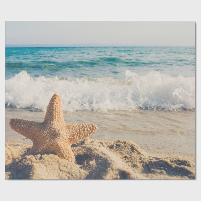 Starfish on a Sandy Beach Photograph Wrapping Paper (Flat)