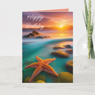 Starfish on Beach at Dawn Birthday  Holiday Card